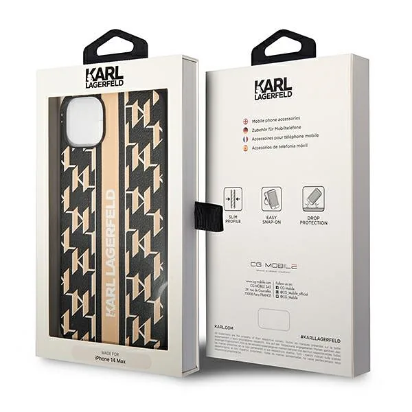 Karl Lagerfeld KLHCP14MPGKLSKW iPhone 14Plus / 15 Plus 6,7″ kõvakaaneline pruun Monogram Stripe