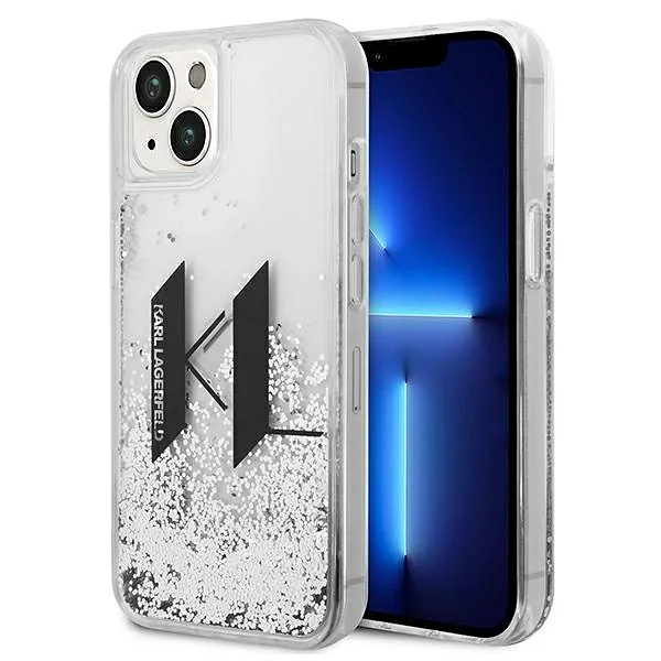 Karl Lagerfeld KLHCP14SLBKLCS iPhone 14/ 15 / 13 6,1" hõbedane kõvakaaneline Liquid Glitter Big KL