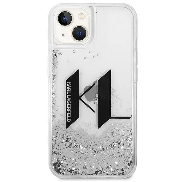 Karl Lagerfeld KLHCP14SLBKLCS iPhone 14/ 15 / 13 6,1″ hõbedane kõvakaaneline Liquid Glitter Big KL