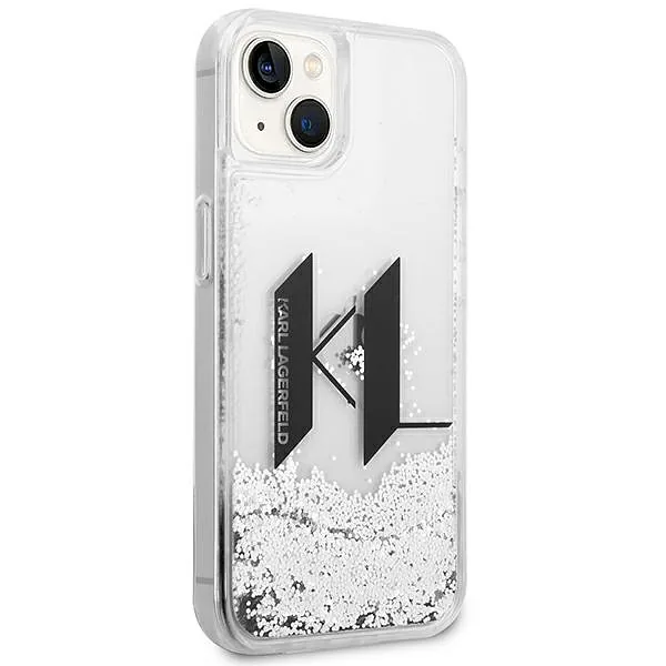 Karl Lagerfeld KLHCP14SLBKLCS iPhone 14/ 15 / 13 6,1″ hõbedane kõvakaaneline Liquid Glitter Big KL