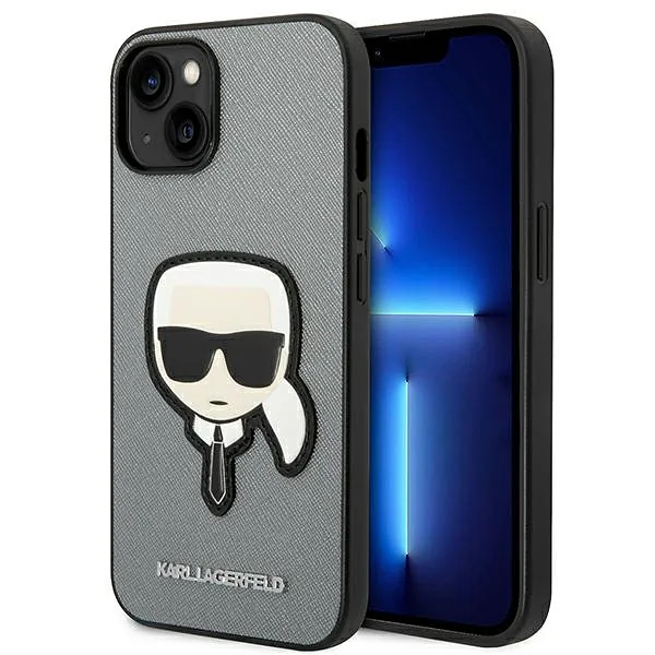 Karl Lagerfeld KLHCP14SSAPKHG iPhone 14/ 15 / 13 6,1" hõbedane kõvakaaneline Saffiano Karl`s Head P