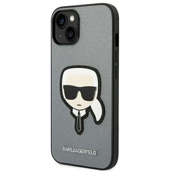Karl Lagerfeld KLHCP14SSAPKHG iPhone 14/ 15 / 13 6,1″ hõbedane kõvakaaneline Saffiano Karl`s Head P