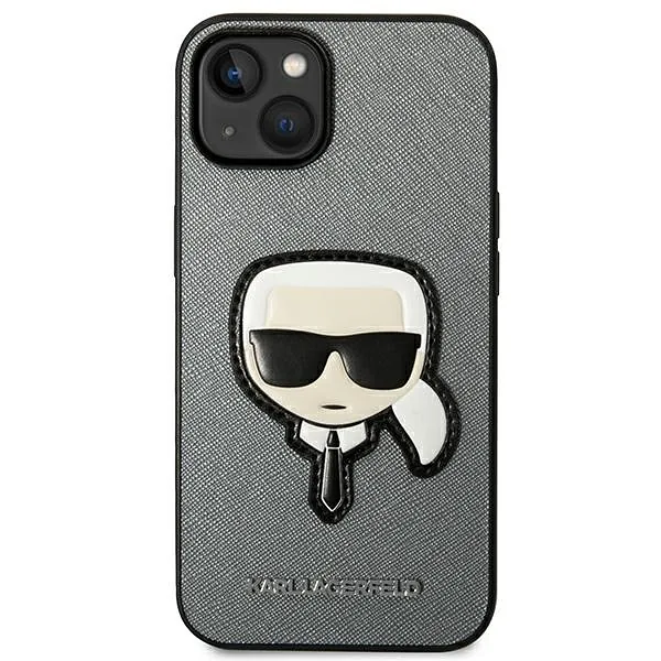 Karl Lagerfeld KLHCP14SSAPKHG iPhone 14/ 15 / 13 6,1″ hõbedane kõvakaaneline Saffiano Karl`s Head P