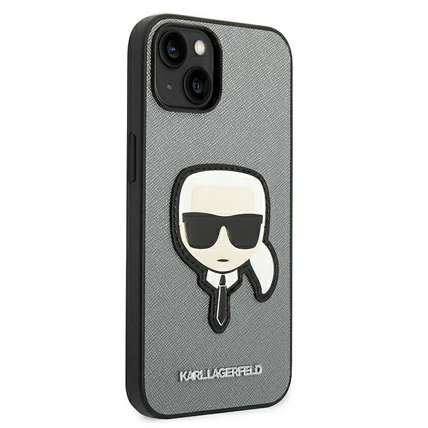 Karl Lagerfeld KLHCP14SSAPKHG iPhone 14/ 15 / 13 6,1″ hõbedane kõvakaaneline Saffiano Karl`s Head P