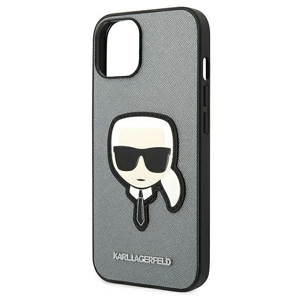 Karl Lagerfeld KLHCP14SSAPKHG iPhone 14/ 15 / 13 6,1″ hõbedane kõvakaaneline Saffiano Karl`s Head P