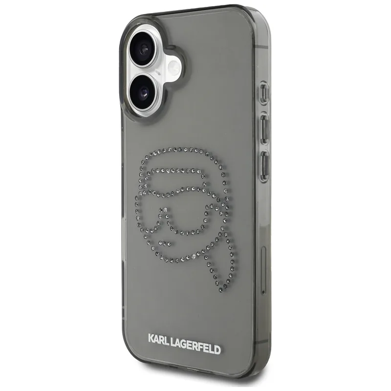 Karl Lagerfeld IML Rhinestones Karl Head kaitseümbris iPhone 16-le must