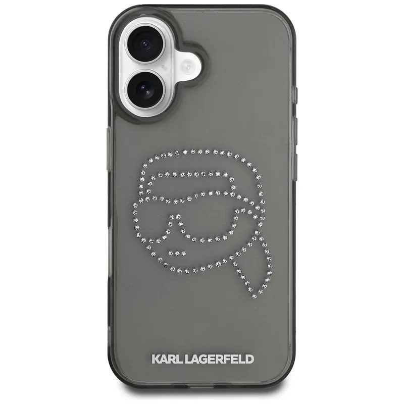 Karl Lagerfeld IML Rhinestones Karl Head kaitseümbris iPhone 16-le must
