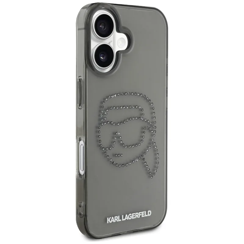 Karl Lagerfeld IML Rhinestones Karl Head kaitseümbris iPhone 16-le must