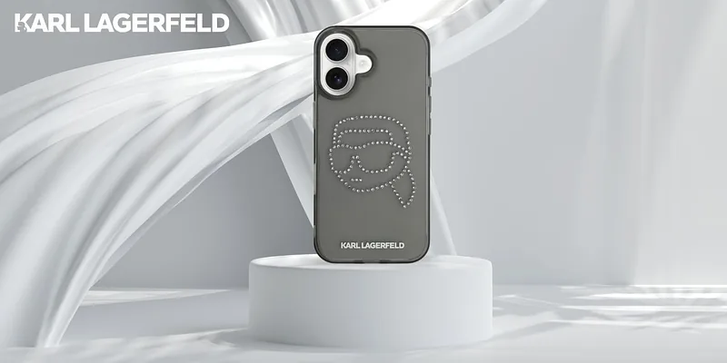 Karl Lagerfeld IML Rhinestones Karl Head kaitseümbris iPhone 16-le must