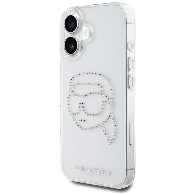 Karl Lagerfeld IML Rhinestones Karl Head ümbris iPhone 16 jaoks läbipaistev