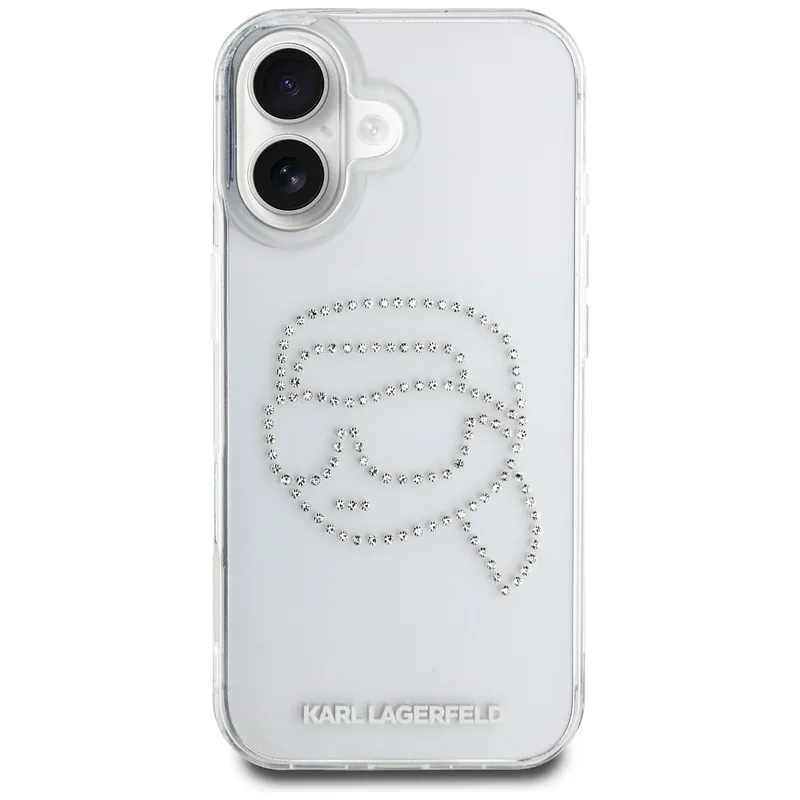 Karl Lagerfeld IML Rhinestones Karl Head ümbris iPhone 16 jaoks läbipaistev