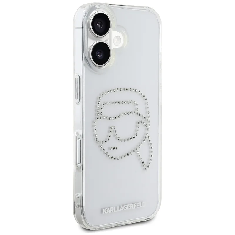 Karl Lagerfeld IML Rhinestones Karl Head ümbris iPhone 16 jaoks läbipaistev