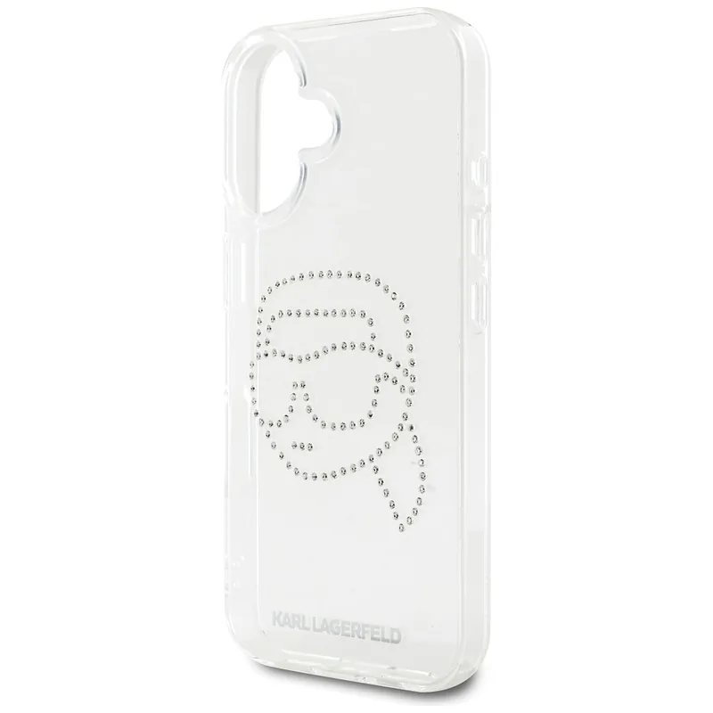 Karl Lagerfeld IML Rhinestones Karl Head ümbris iPhone 16 jaoks läbipaistev