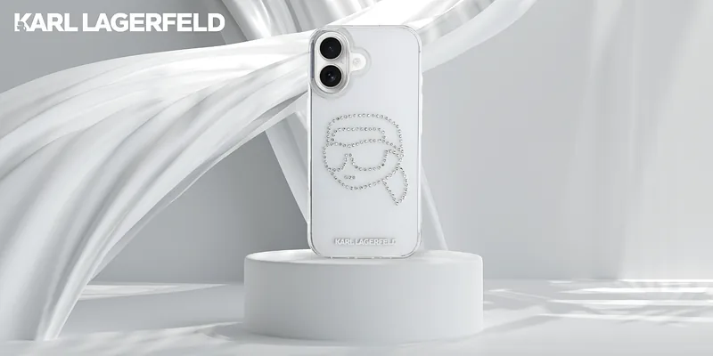 Karl Lagerfeld IML Rhinestones Karl Head ümbris iPhone 16 jaoks läbipaistev
