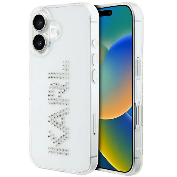 Karl Lagerfeld IML Rhinestones Logo ümbris iPhone 16 jaoks läbipaistev