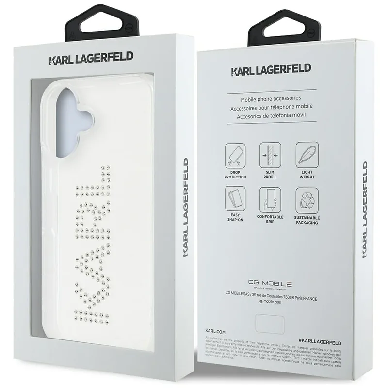 Karl Lagerfeld IML Rhinestones Logo ümbris iPhone 16 jaoks läbipaistev