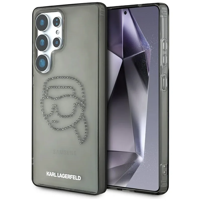 Karl Lagerfeldi peaga logo kivikestega ümbris Samsung Galaxy S25 Ultra must
