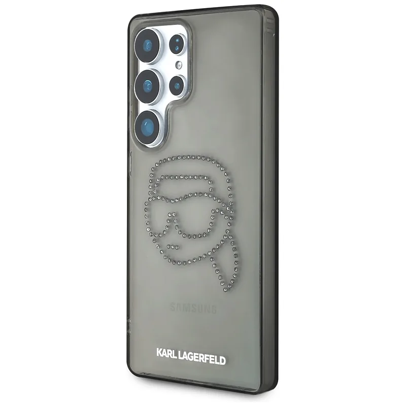 Karl Lagerfeldi peaga logo kivikestega ümbris Samsung Galaxy S25 Ultra must