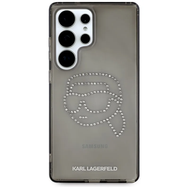 Karl Lagerfeldi peaga logo kivikestega ümbris Samsung Galaxy S25 Ultra must