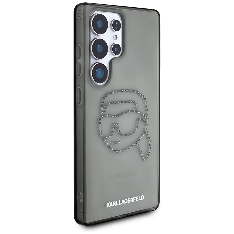Karl Lagerfeldi peaga logo kivikestega ümbris Samsung Galaxy S25 Ultra must