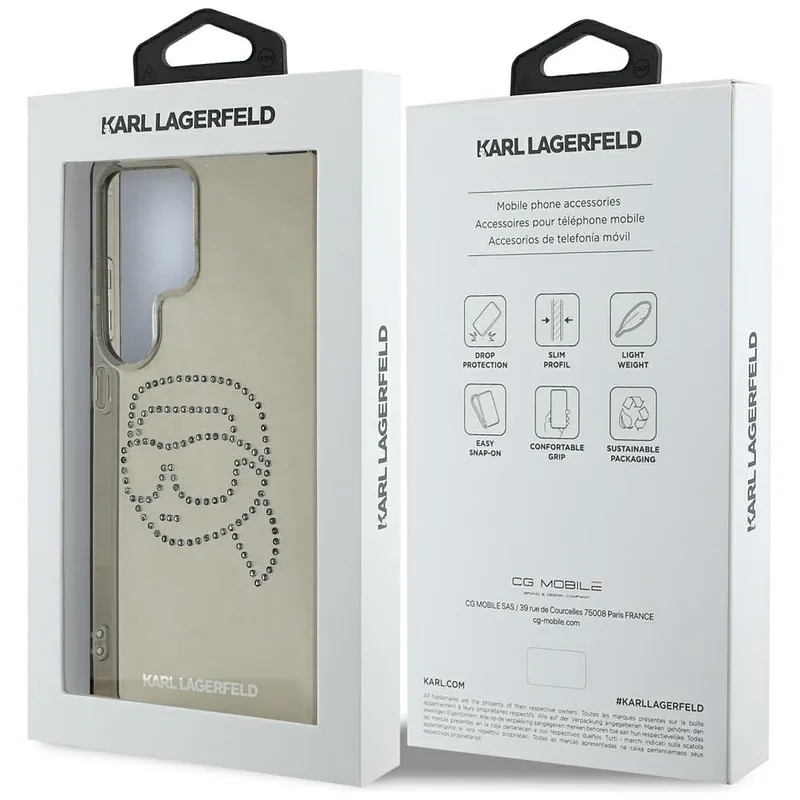 Karl Lagerfeldi peaga logo kivikestega ümbris Samsung Galaxy S25 Ultra must