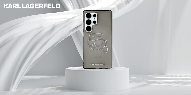 Karl Lagerfeldi peaga logo kivikestega ümbris Samsung Galaxy S25 Ultra must
