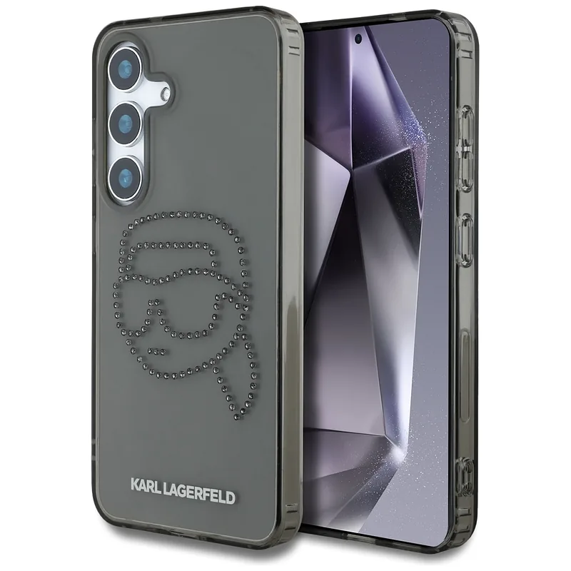 Karl Lagerfeld Rhinestones Karl Head Logo ümbris Samsung Galaxy S25 jaoks, must