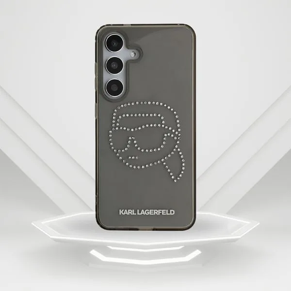 Karl Lagerfeld Rhinestones Karl Head Logo ümbris Samsung Galaxy S25 jaoks, must