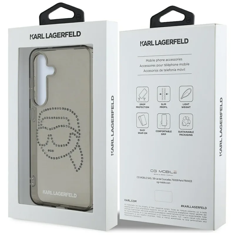 Karl Lagerfeld Rhinestones Karl Head Logo ümbris Samsung Galaxy S25 jaoks, must