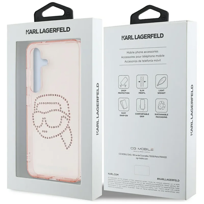Karl Lagerfeldi kristallidega K. Pea logo ümbris Samsung Galaxy S25 roosa