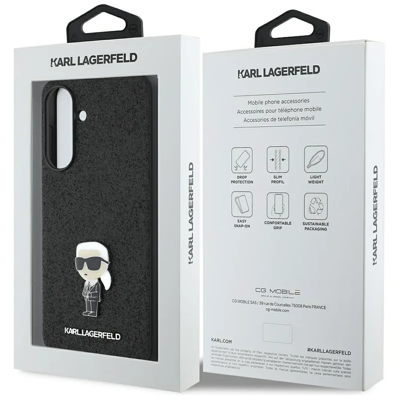Karl Lagerfeld fikseeritud sädelev ikooniline metallkinnitus Samsung Galaxy A36 must