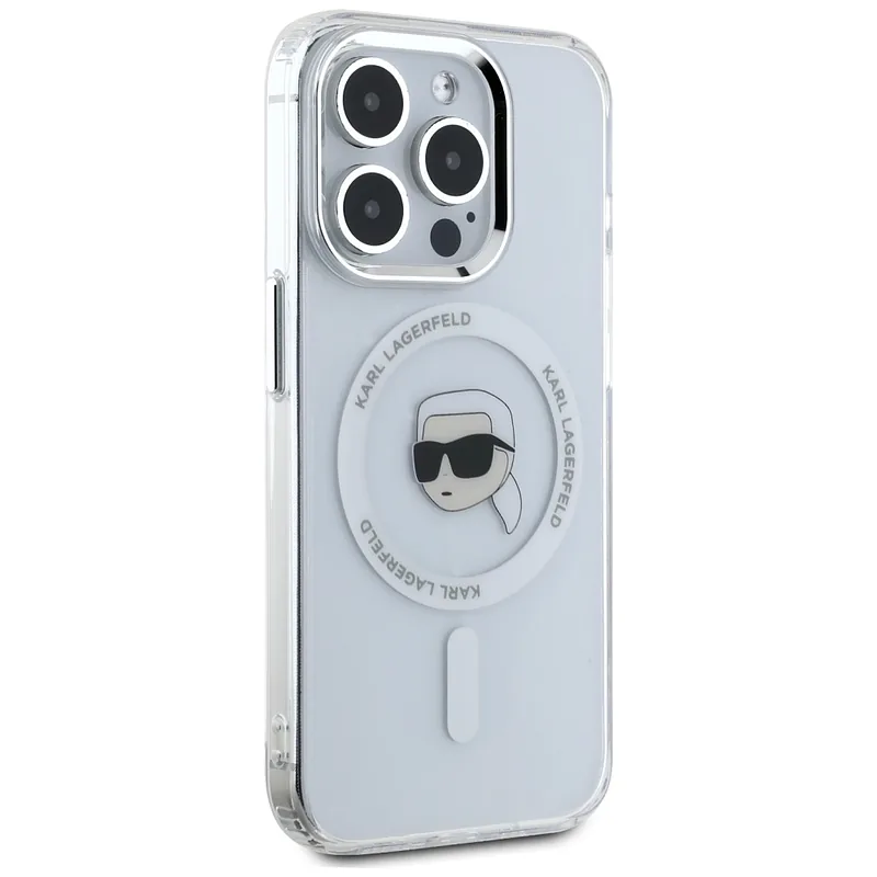 Karl Lagerfeld IML Metal Karl Head MagSafe ümbris iPhone 15 Pro valge