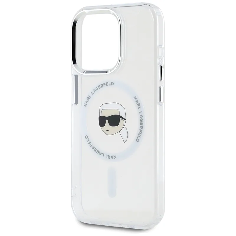 Karl Lagerfeld IML Metal Karl Head MagSafe ümbris iPhone 15 Pro valge
