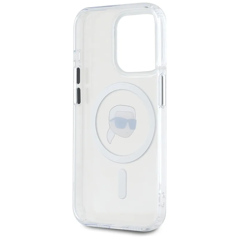 Karl Lagerfeld IML Metal Karl Head MagSafe ümbris iPhone 15 Pro valge