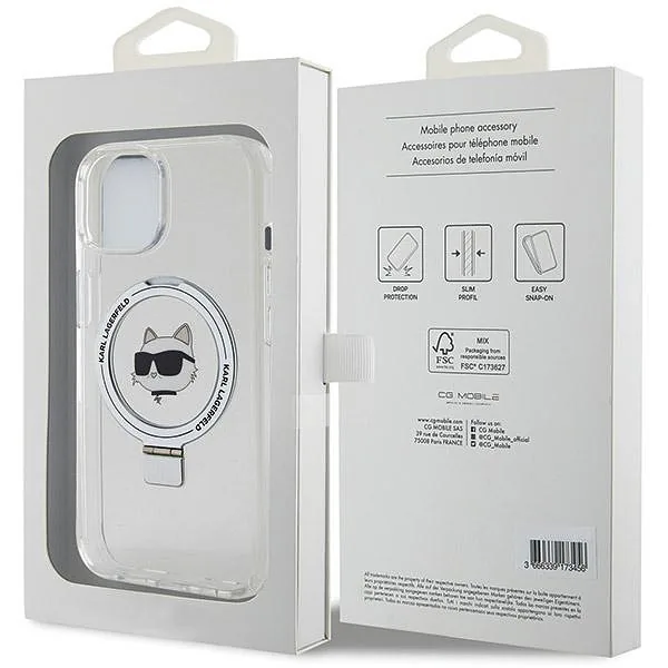 Karl Lagerfeld KLHMP15MHMRSCHH iPhone 15 Plus / 14 Plus 6.7″ valge kõvakaaneline kaitseümbris rõngastugiga Choupett