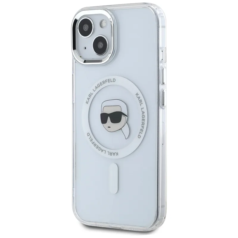 Karl Lagerfeld IML Metal Karl Head MagSafe ümbris iPhone 15 jaoks valge