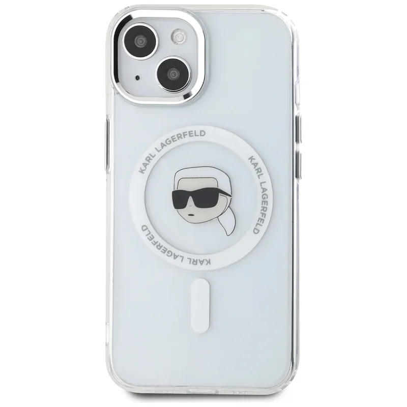 Karl Lagerfeld IML Metal Karl Head MagSafe ümbris iPhone 15 jaoks valge