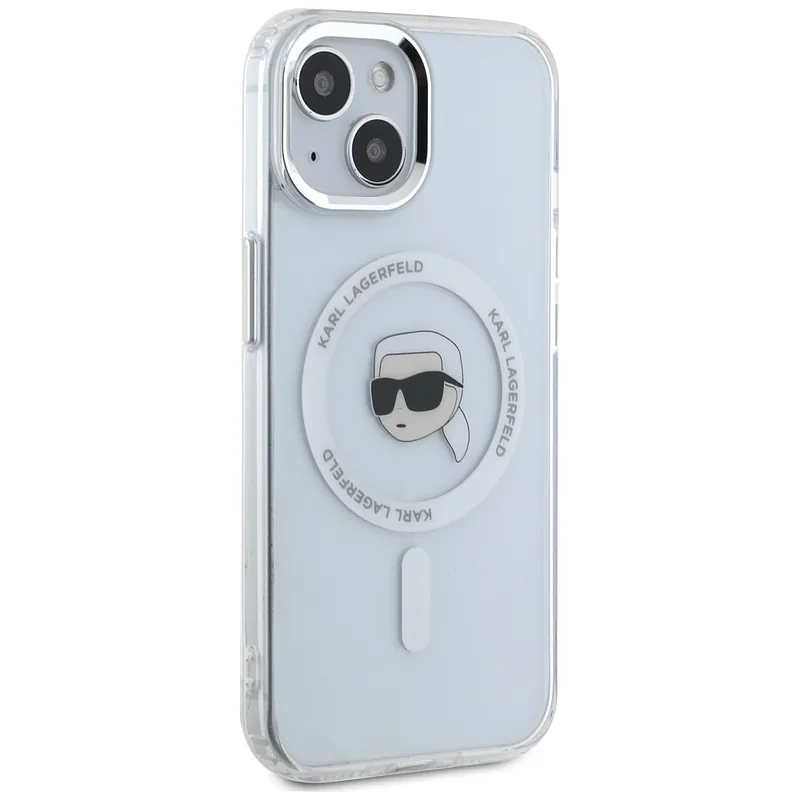 Karl Lagerfeld IML Metal Karl Head MagSafe ümbris iPhone 15 jaoks valge
