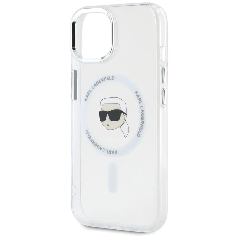 Karl Lagerfeld IML Metal Karl Head MagSafe ümbris iPhone 15 jaoks valge