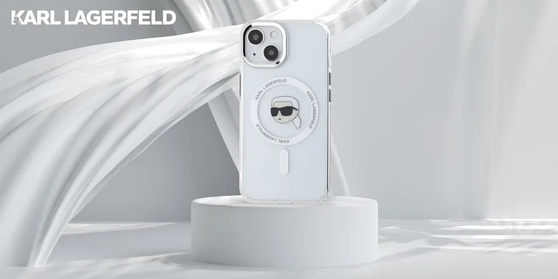 Karl Lagerfeld IML Metal Karl Head MagSafe ümbris iPhone 15 jaoks valge