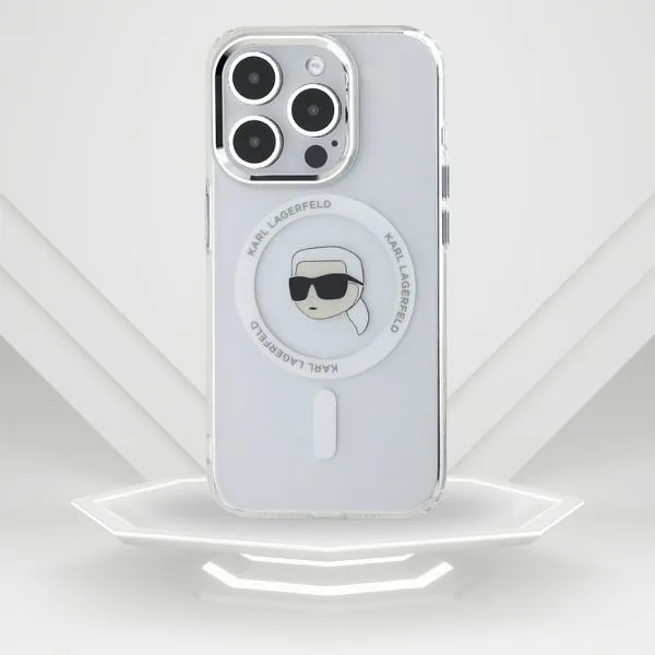 Karl Lagerfeld IML Metal Karl Head MagSafe ümbris iPhone 15 Pro Max valge