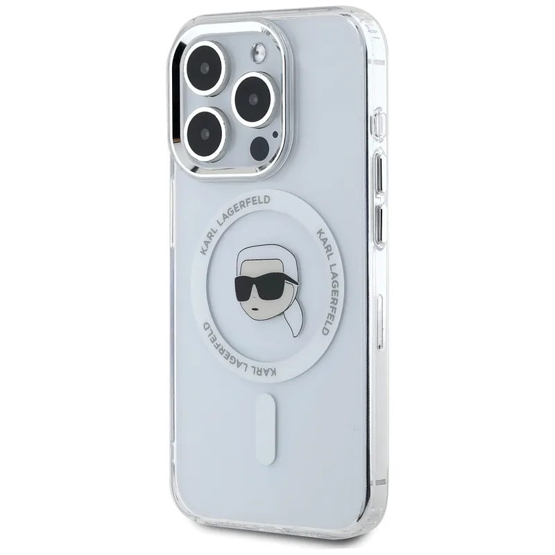 Karl Lagerfeld IML Metal Karl Head MagSafe ümbris iPhone 15 Pro Max valge
