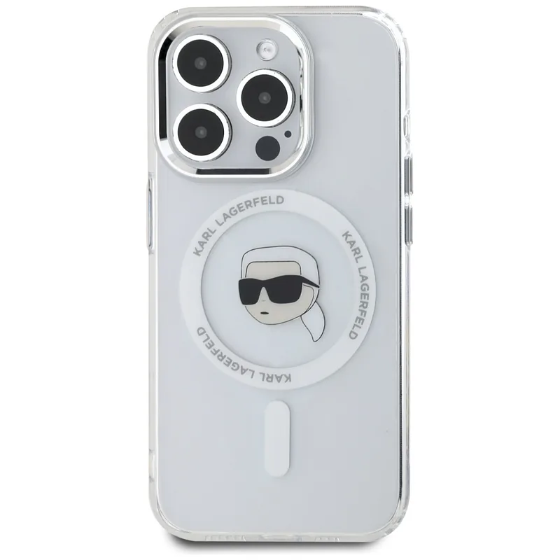 Karl Lagerfeld IML Metal Karl Head MagSafe ümbris iPhone 15 Pro Max valge