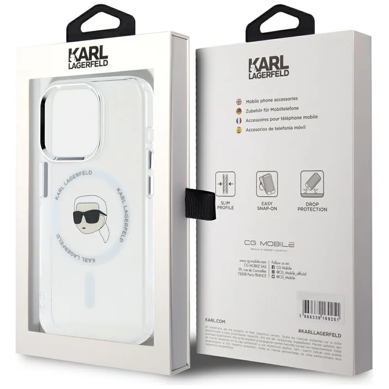Karl Lagerfeld IML Metal Karl Head MagSafe ümbris iPhone 15 Pro Max valge
