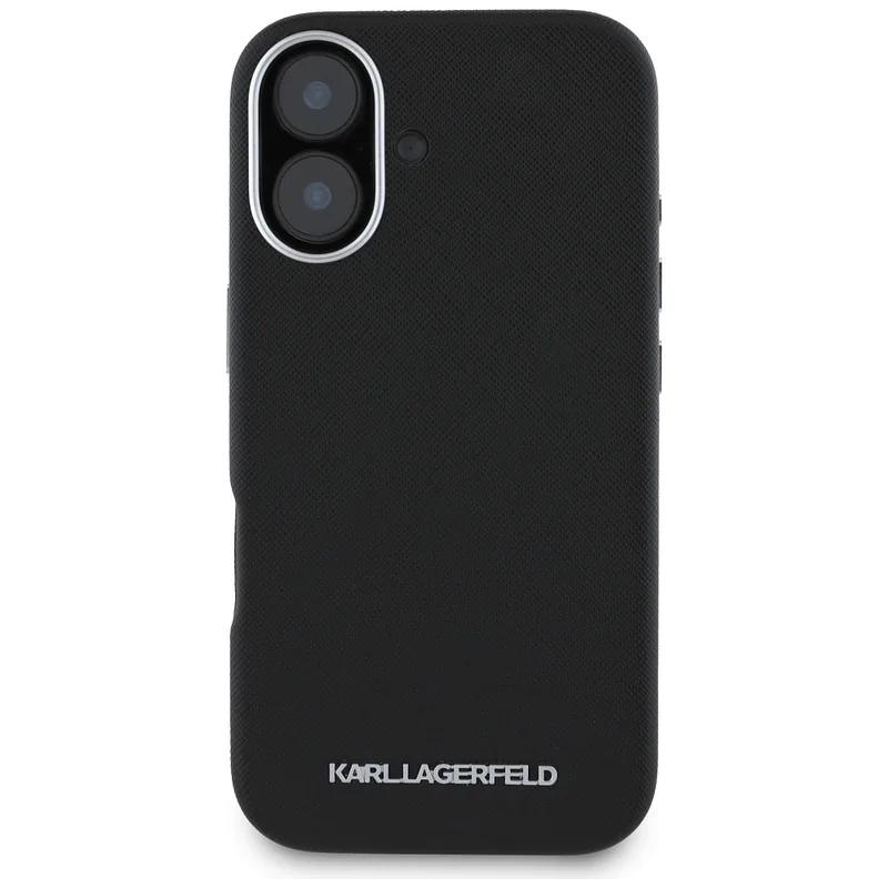 Karl Lagerfeld Saffiano täisümbrisega pikendatud metallist logo MagSafe ümbris iPhone 16-le must