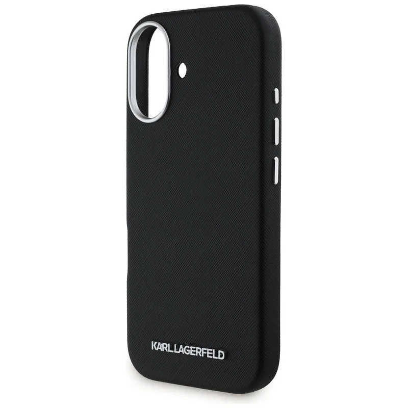 Karl Lagerfeld Saffiano täisümbrisega pikendatud metallist logo MagSafe ümbris iPhone 16-le must