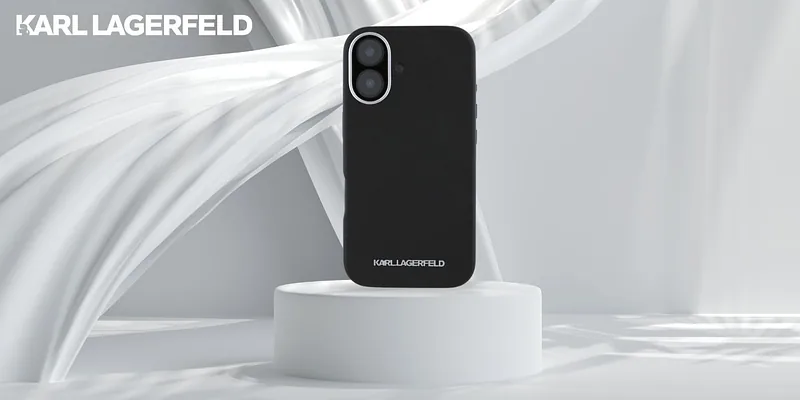 Karl Lagerfeld Saffiano täisümbrisega pikendatud metallist logo MagSafe ümbris iPhone 16-le must