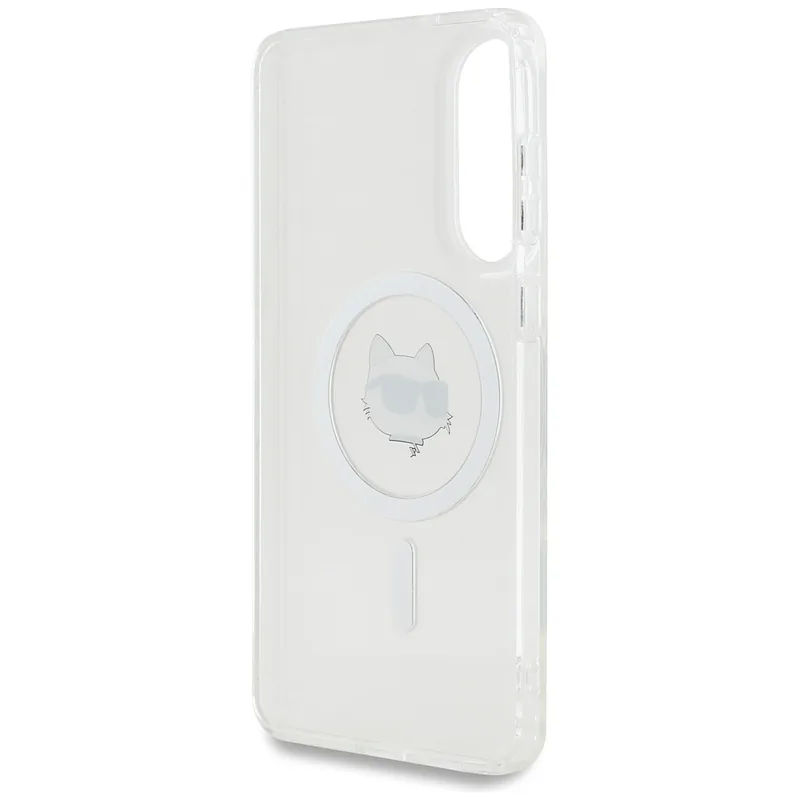 Karl Lagerfeld Button Choupette Pea Trükitud Logo MagSafe kaitse Samsung Galaxy S25 Edge valge