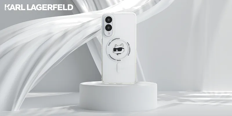 Karl Lagerfeld Button Choupette Pea Trükitud Logo MagSafe kaitse Samsung Galaxy S25 Edge valge