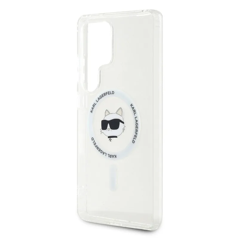 Karl Lagerfeld Button Choupette Pea Trükitud Logo MagSafe Samsung Galaxy S25 Ultra valge ümbris